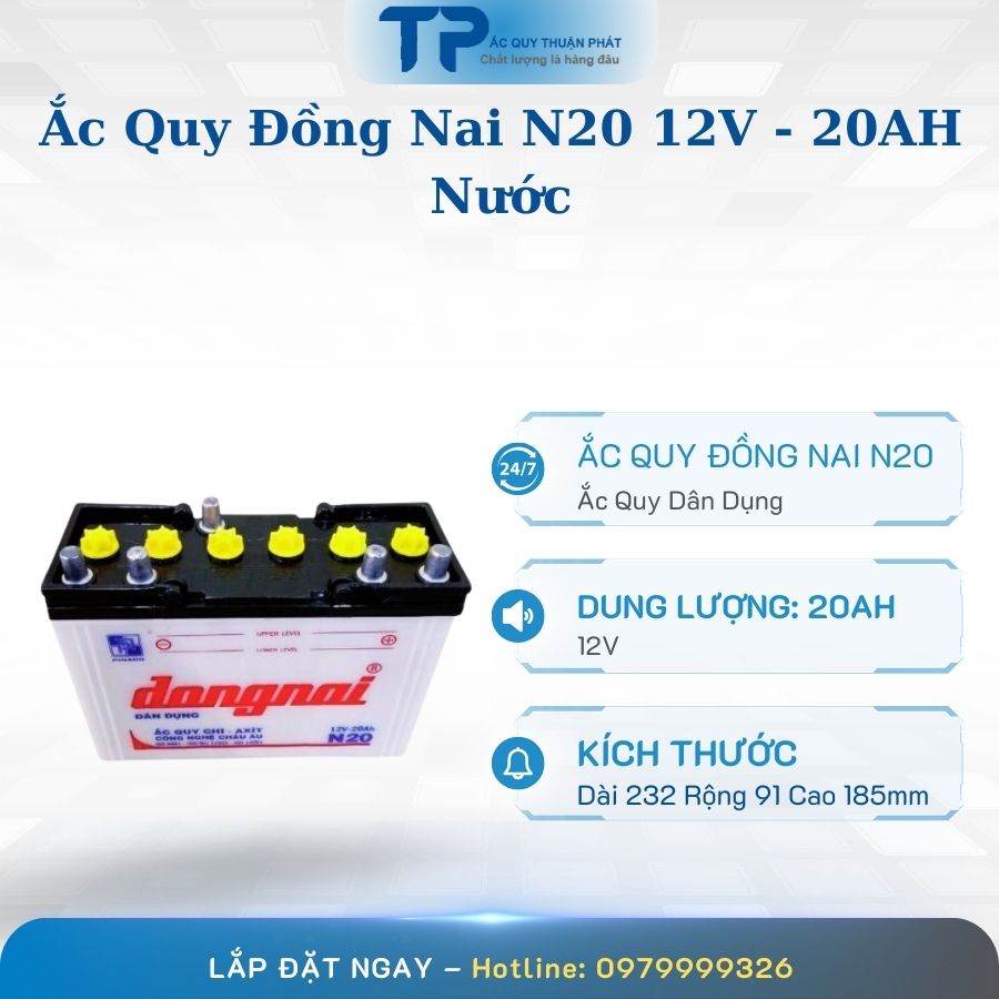 Ắc quy Đồng Nai N20 12V - 20AH Nước