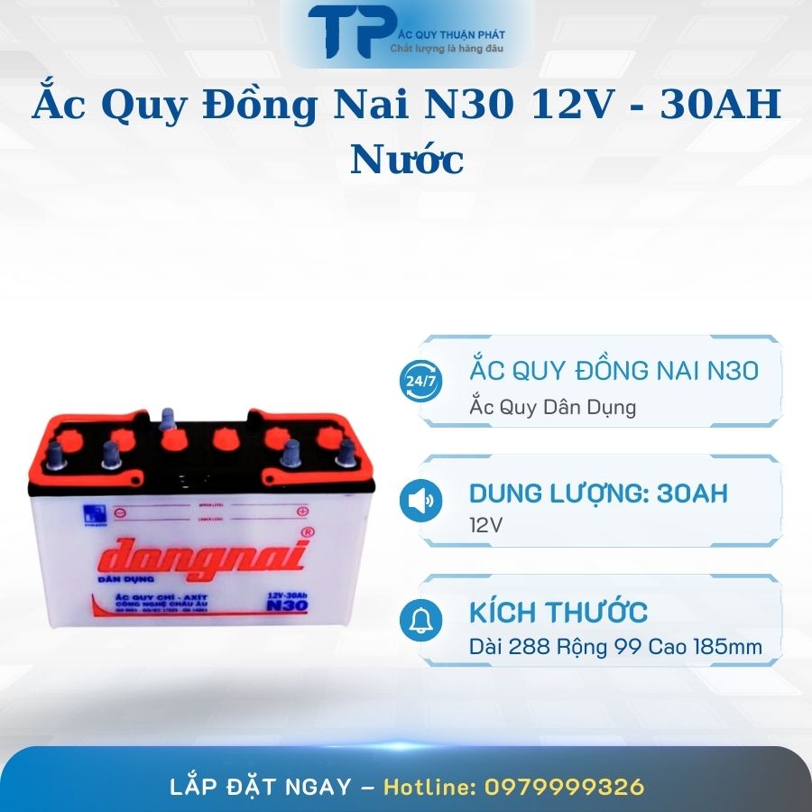 Ắc quy Đồng Nai N30 12V - 30AH Nước