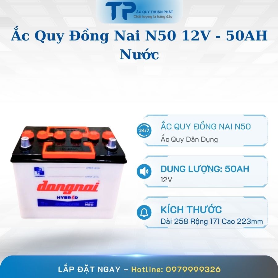 Ắc quy Đồng Nai N50 12V - 50AH Nước