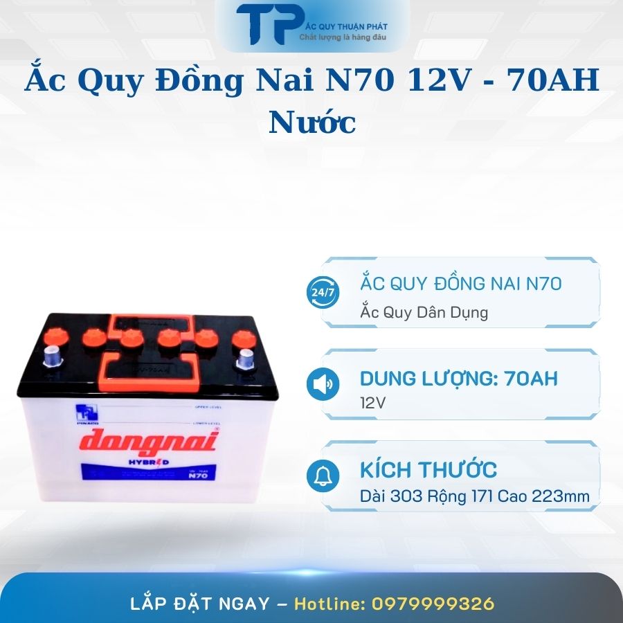 Ắc quy Đồng Nai N70 12V - 70AH Nước