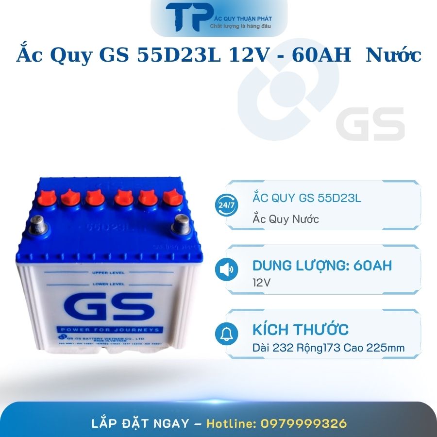 Ắc quy GS 55D23L 12V - 60AH Nước