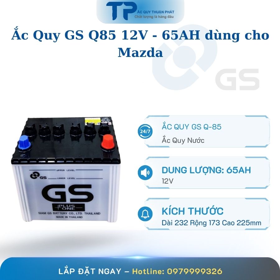 Ắc quy GS Q85 12V - 65AH dùng cho Mazda