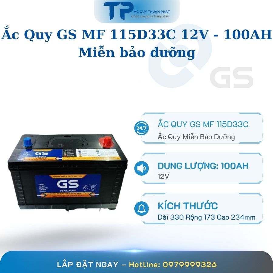Ắc quy GS MF 115D33C 12V - 100AH miễn bảo dưỡng