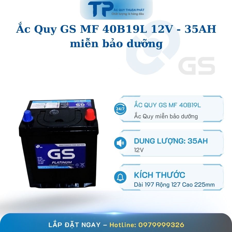 Ắc quy GS MF 40B19L 12V - 35AH miễn bảo dưỡng