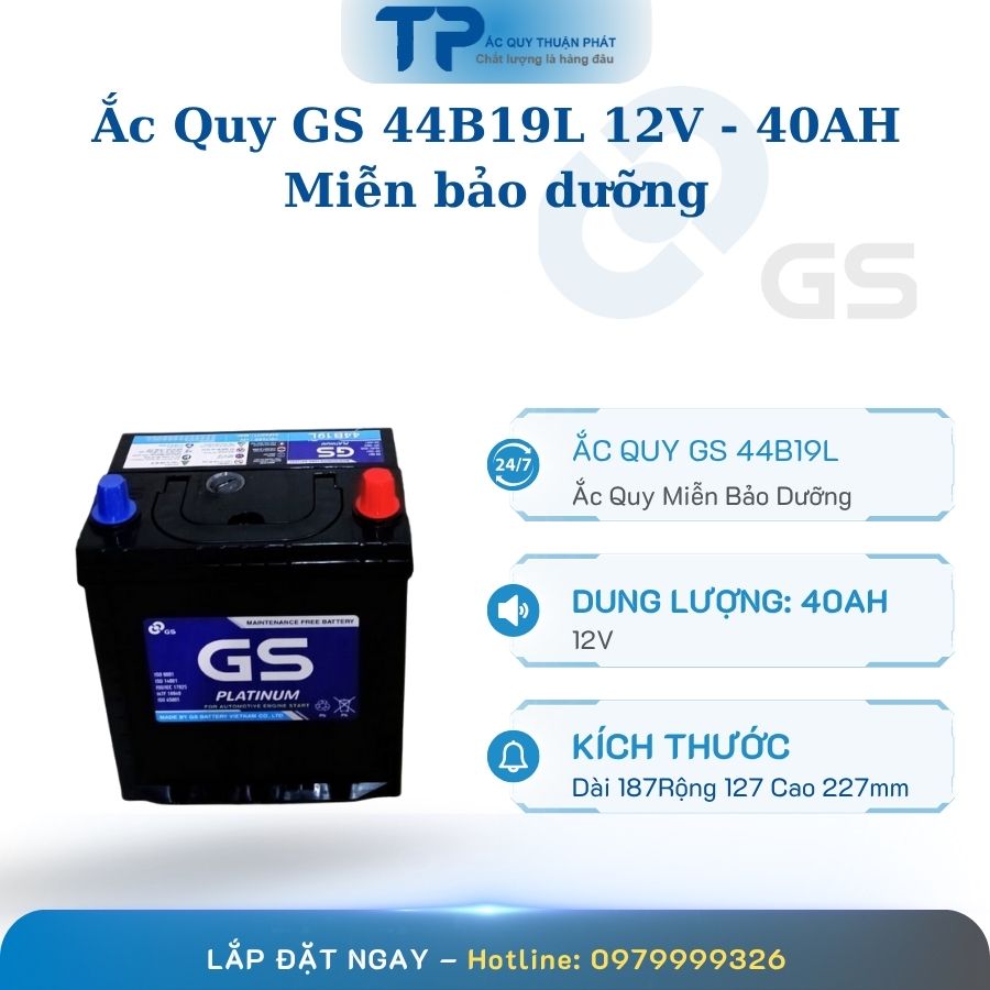 Ắc quy GS MF 44B19L 12V - 40AH miễn bảo dưỡng
