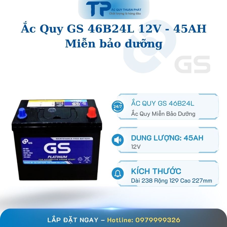 Ắc quy GS MF 46B24L 12V - 45AH miễn bảo dưỡng