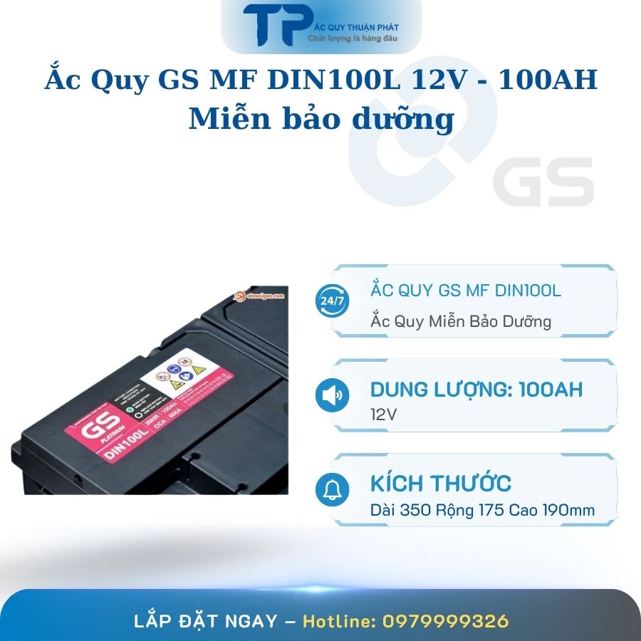 Ắc quy GS MF DIN100L 12V - 100AH cọc chìm