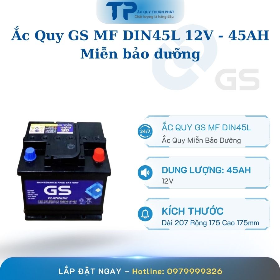 Ắc quy GS MF DIN45L 12V - 45AH cọc chìm