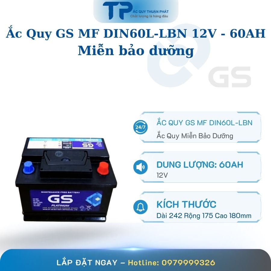 Ắc quy GS MF DIN60L-LBN 12V - 60AH cọc chìm