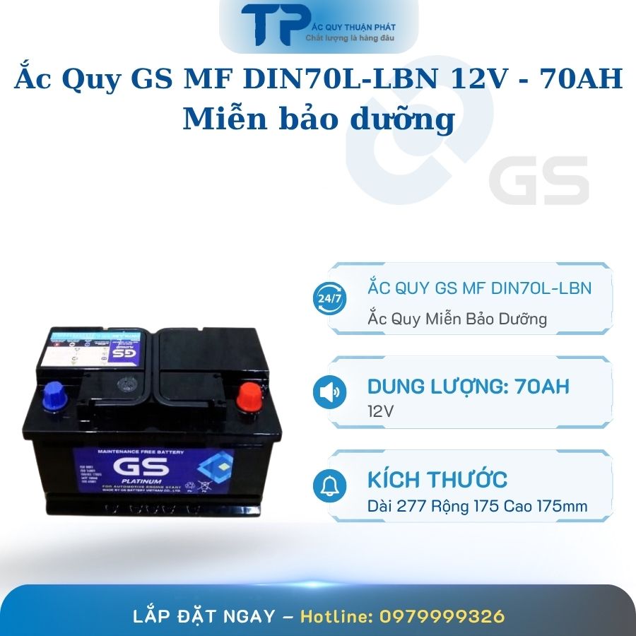 Ắc quy GS MF DIN70L-LBN 12V - 70AH cọc chìm