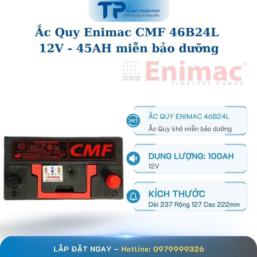 Ắc quy Enimac CMF 46B24L 12V - 45AH miễn bảo dưỡng