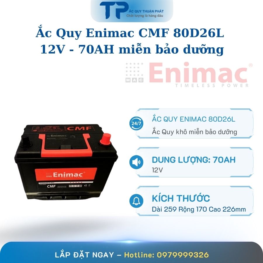Ắc quy Enimac CMF 80D26L 12V - 70AH miễn bảo dưỡng