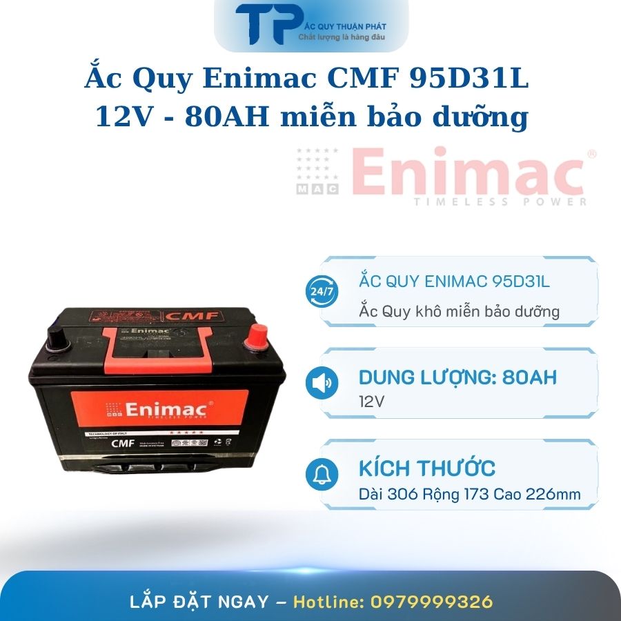 Ắc quy Enimac CMF 95D31L 12V - 80AH miễn bảo dưỡng