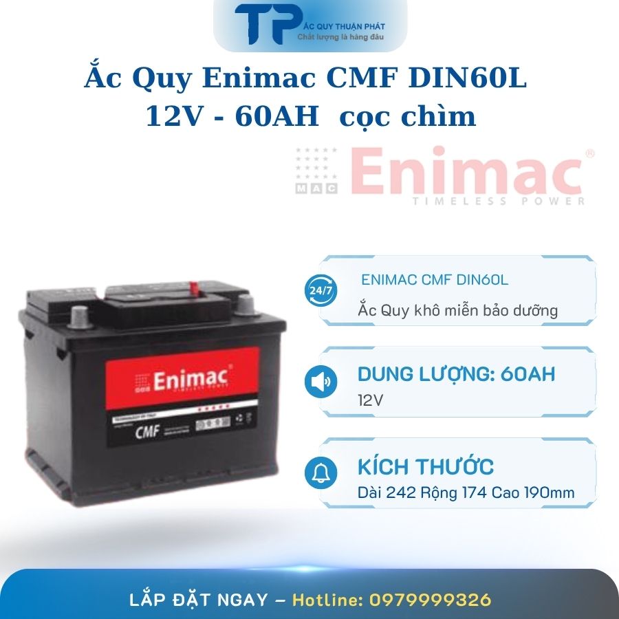 Ắc quy Enimac CMF DIN60L 12V - 60AH cọc chìm