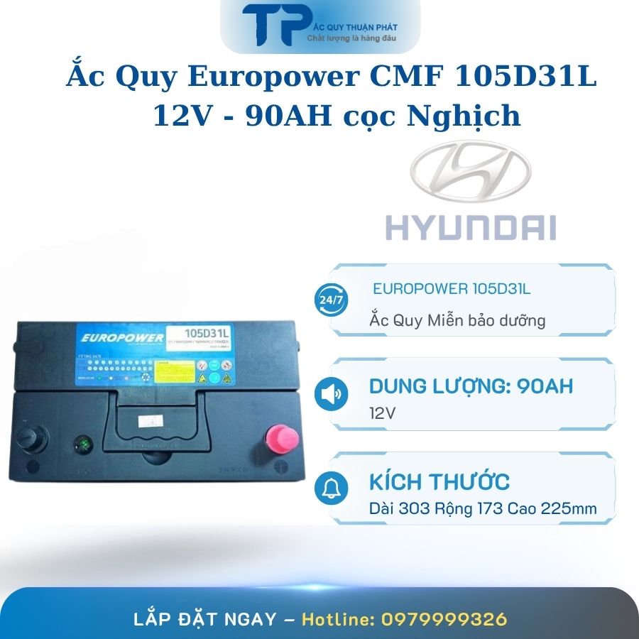 Ắc quy Europower CMF 105D31L 12V - 90AH cọc nghịch