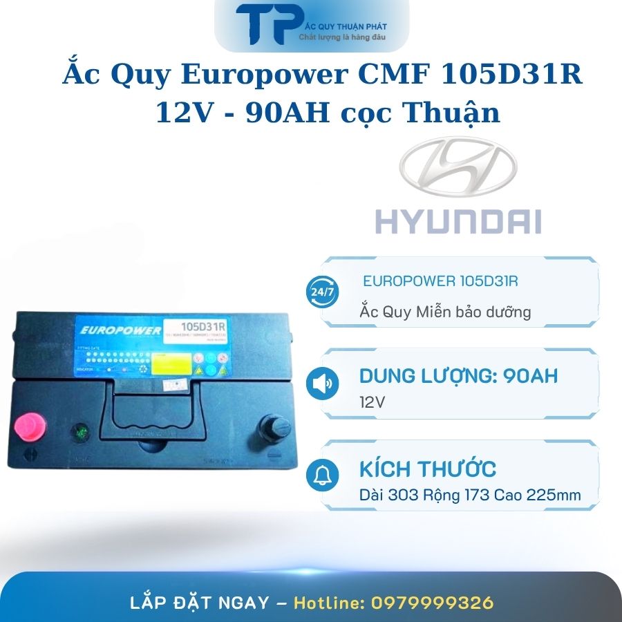 Ắc quy Europower CMF 105D31R 12V - 90AH cọc thuận