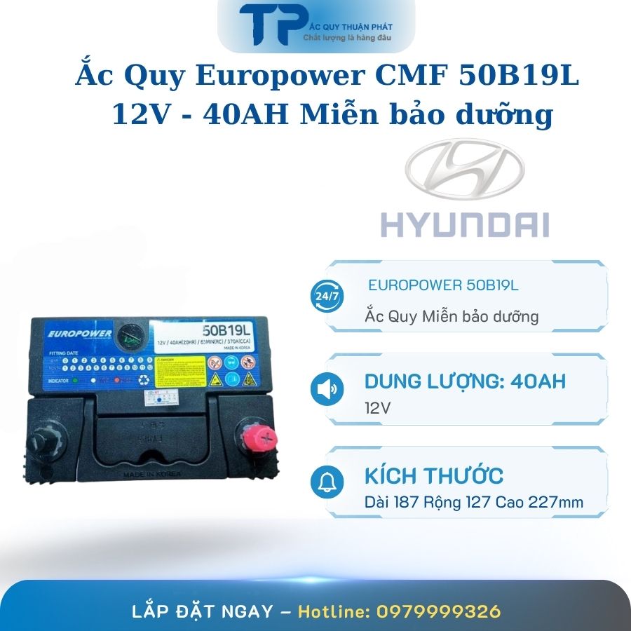 Ắc quy Europower CMF 50B19L 12V - 40AH miễn bảo dưỡng