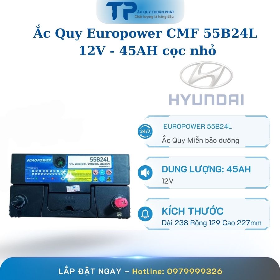 Ắc quy Europower CMF 55B24L 12V - 45AH cọc nhỏ