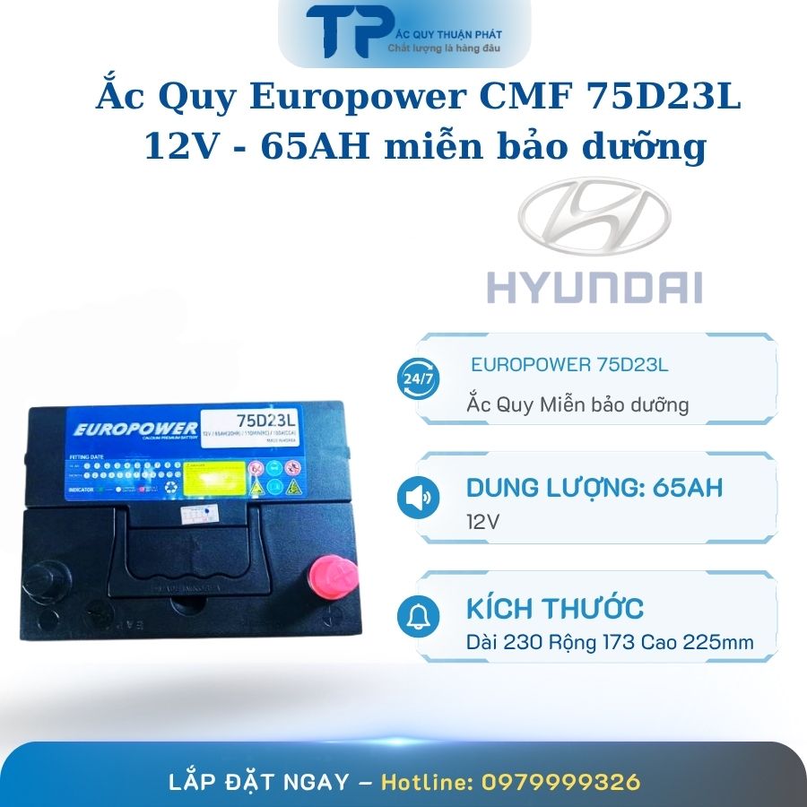 Ắc quy Europower CMF 75D23L 12V - 65AH miễn bảo dưỡng