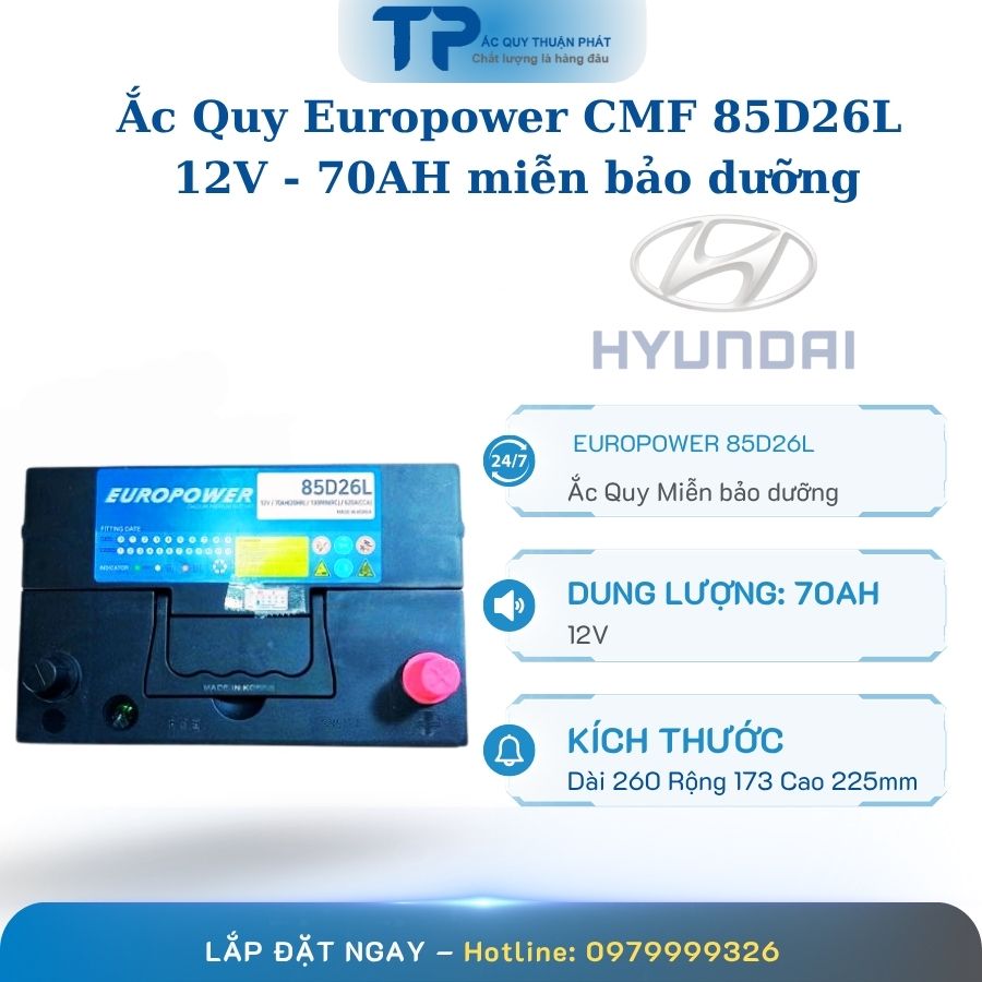 Ắc quy Europower CMF 85D26L 12V -70AH miễn bảo dưỡng