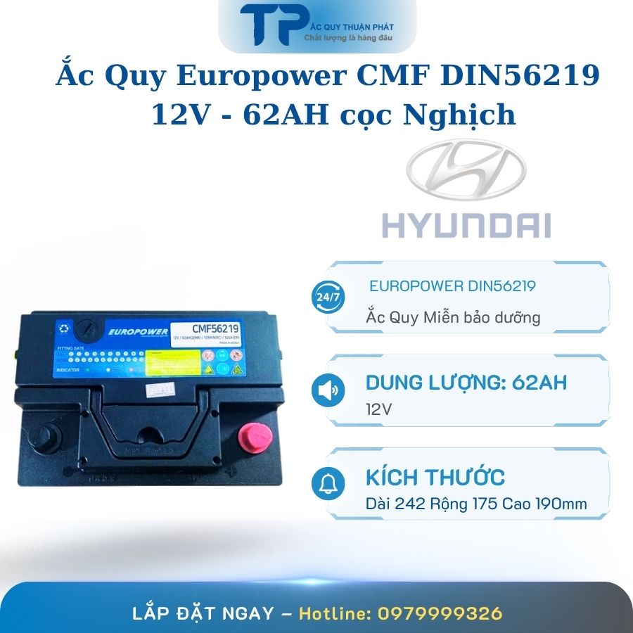 Ắc quy Europower CMF DIN56219 12V - 62AH cọc nghịch