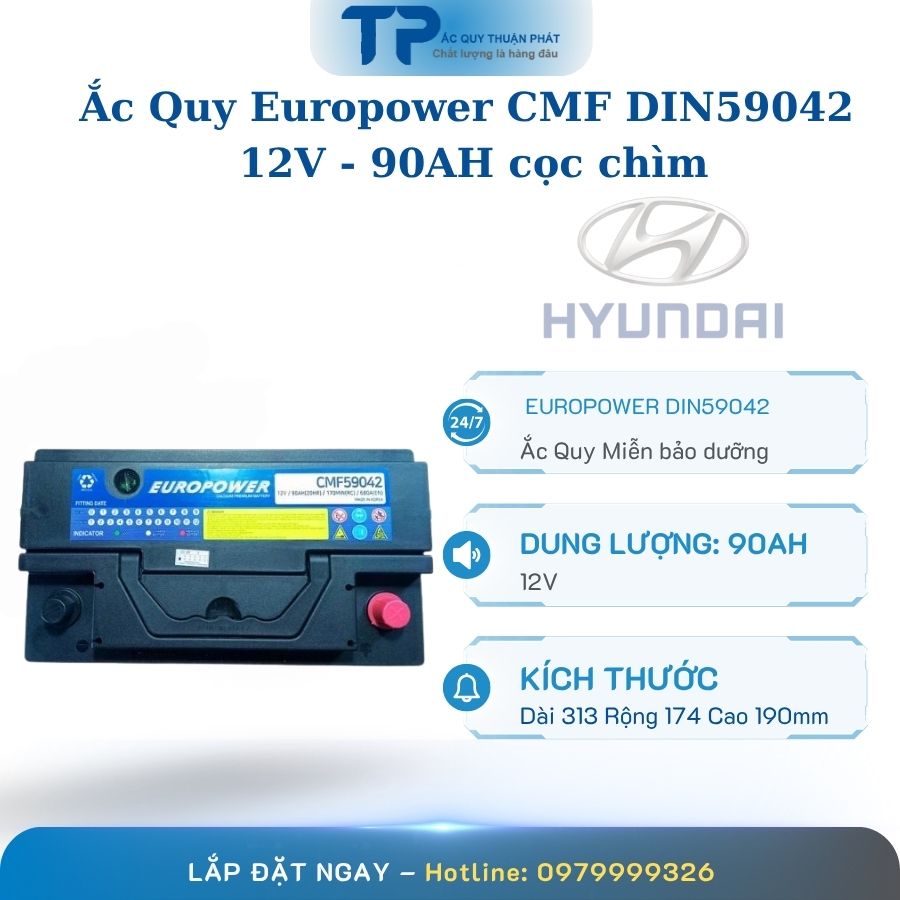 Ắc quy Europower CMF DIN59042 12V - 90AH cọc chìm