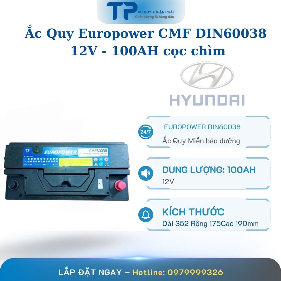 Ắc quy Europower CMF DIN60038 12V - 100AH cọc chìm