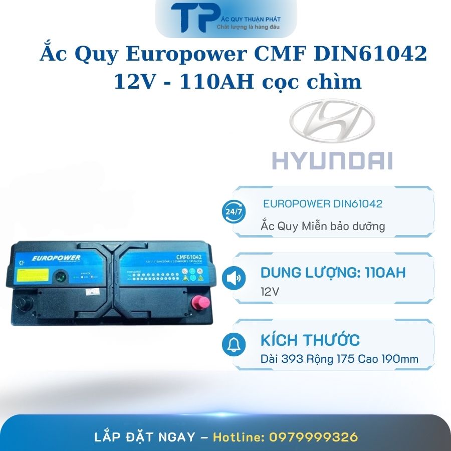 Ắc quy Europower CMF DIN61042 12V - 110AH cọc chìm