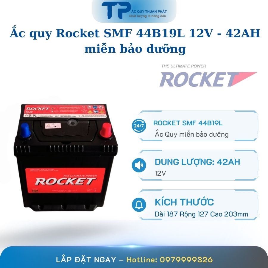 Ắc quy Rocket SMF 44B19L 12V - 42AH miễn bảo dưỡng
