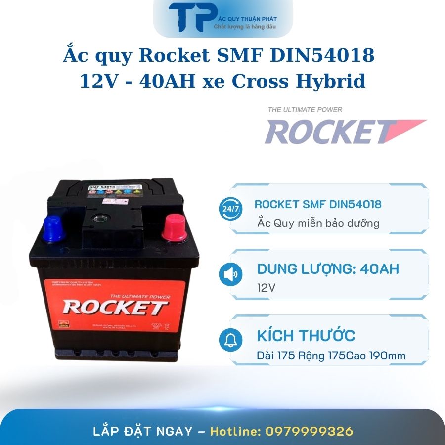 Ắc quy Rocket SMF DIN54018 12V - 40AH xe Cross Hybrid