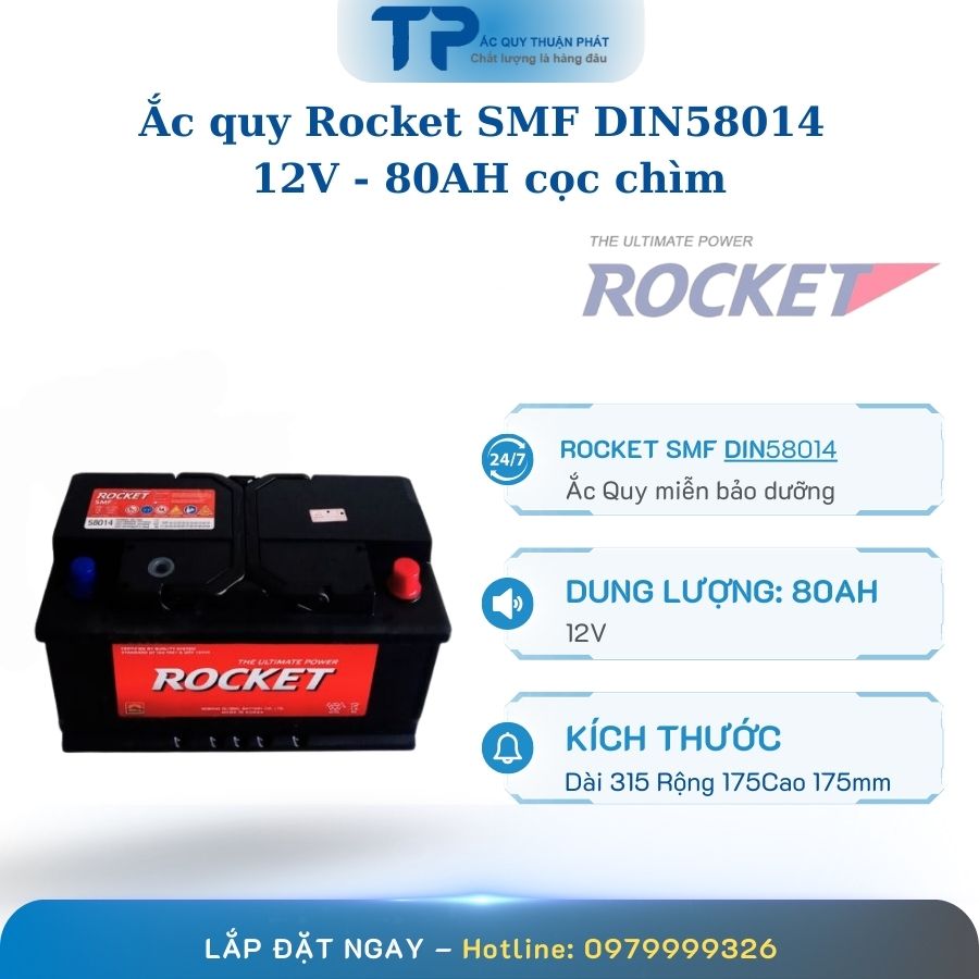 Ắc quy Rocket SMF DIN58014 12V - 80AH cọc chìm