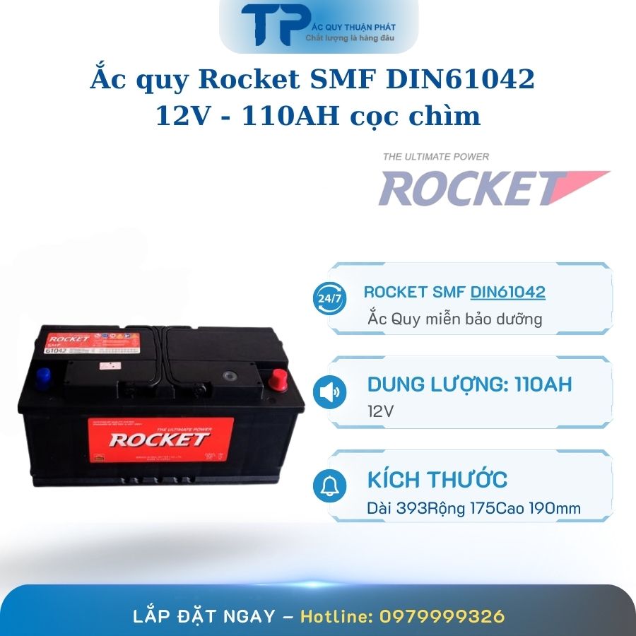 Ắc quy Rocket SMF DIN61042 12V - 110AH cọc chìm