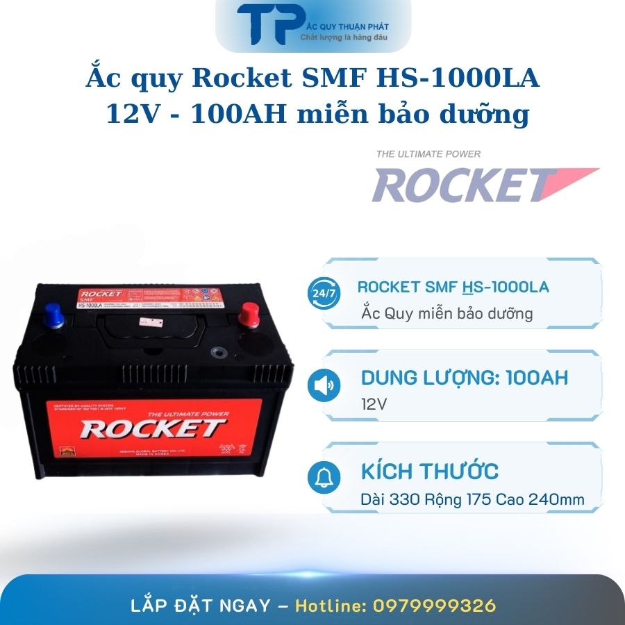 Ắc quy Rocket SMF HS-1000LA 12V - 100AH miễn bảo dưỡng
