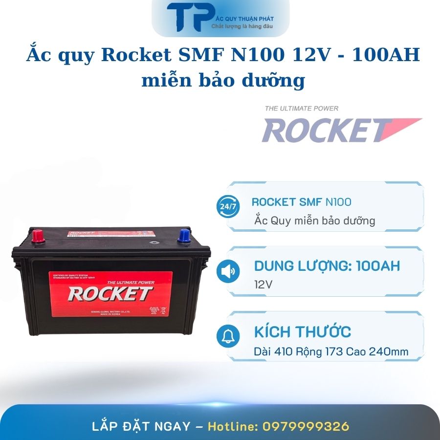 Ắc quy Rocket SMF N100 12V - 100AH miễn bảo dưỡng