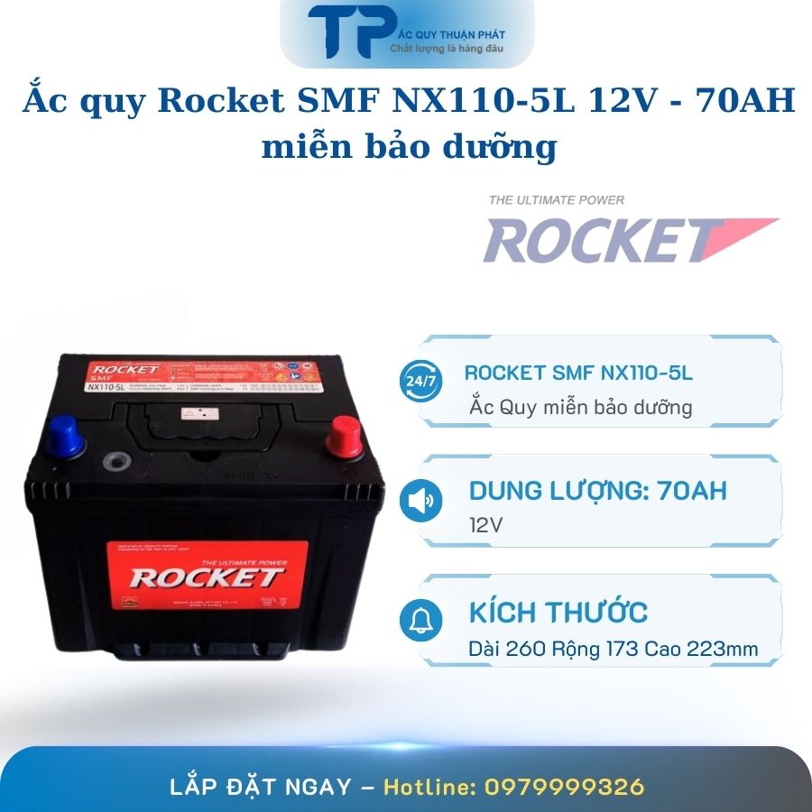 Ắc quy Rocket SMF NX110-5L 12V - 70AH miễn bảo dưỡng