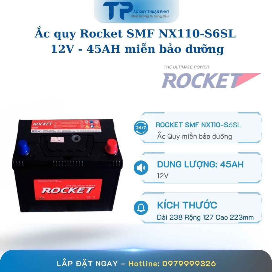 Ắc quy Rocket SMF NX110-S6SL 12V - 45AH miễn bảo dưỡng