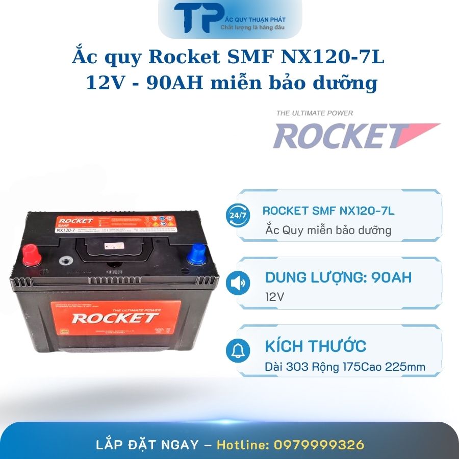 Ắc quy Rocket SMF NX120-7L 12V - 90AH miễn bảo dưỡng