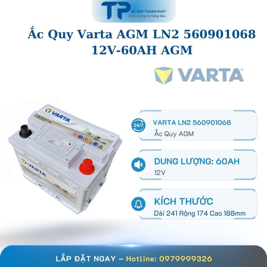 Ắc quy Varta AGM LN2 56091068 12V - 60AH cọc chìm
