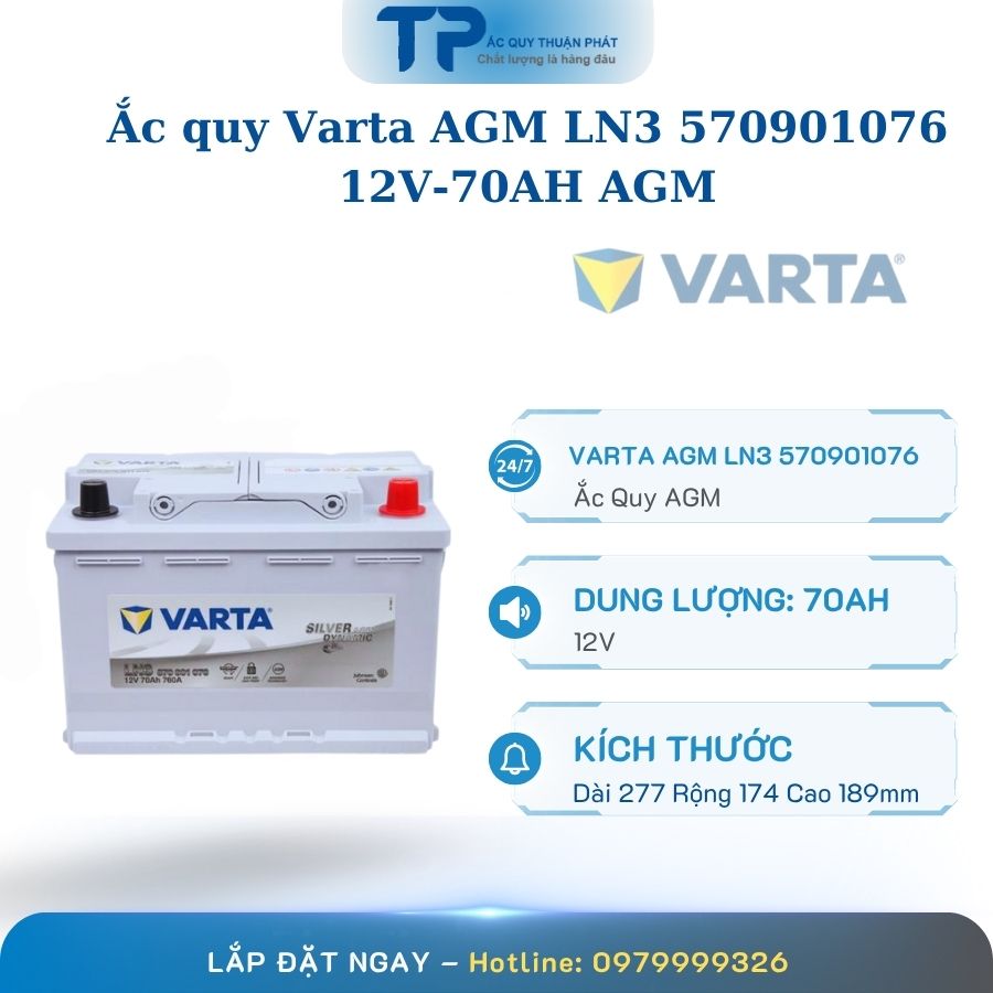 Ắc quy Varta AGM LN3 570901076 12V - 70AH cọc chìm