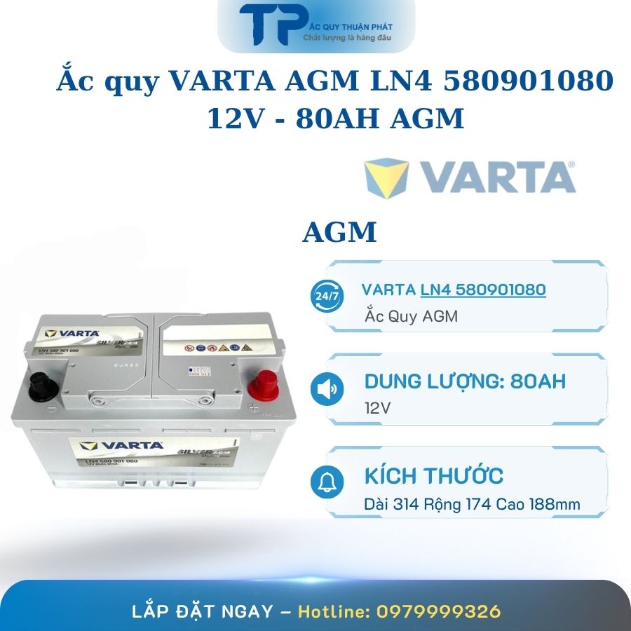 Ắc quy Varta AGM LN4 580901080 12V - 80AH cọc chìm