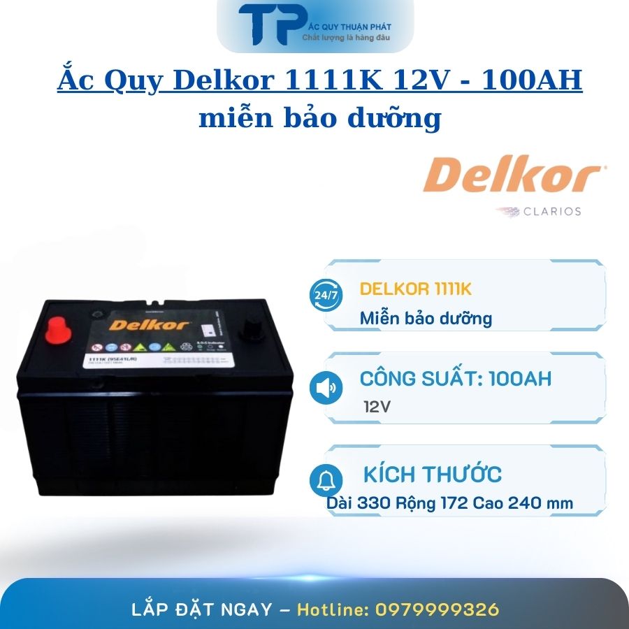 Ắc Quy Delkor 1111K 95E41R 12V - 100AH miễn bảo dưỡng
