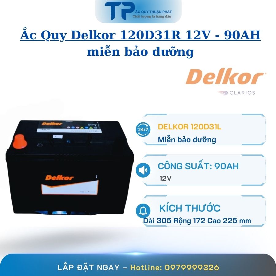 Ắc Quy Delkor 120D31R 12V - 90AH miễn bảo dưỡng
