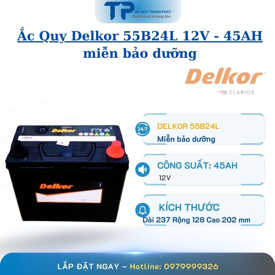 Ắc Quy Delkor 55B24L 12V - 45AH miễn bảo dưỡng