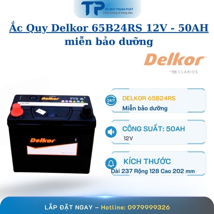 Ắc Quy Delkor 65B24RS 12V - 50AH miễn bảo dưỡng