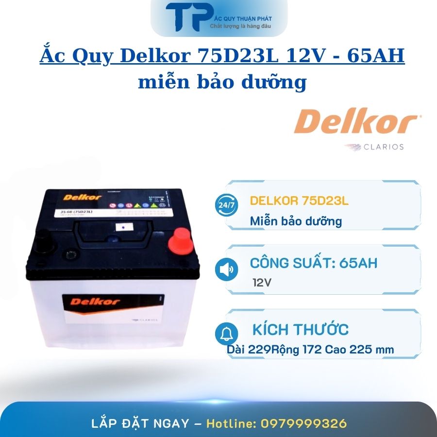 Ắc Quy Delkor 75D23L 12V - 65AH miễn bảo dưỡng