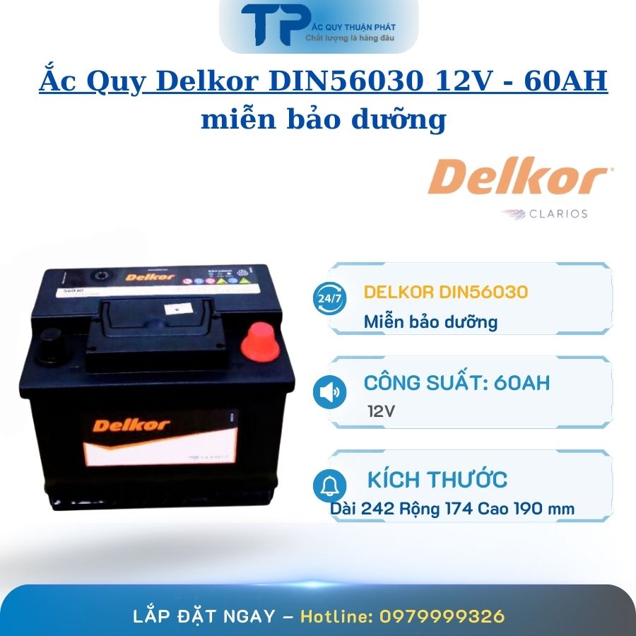 Ắc Quy Delkor DIN56030 12V - 60AH cọc chìm