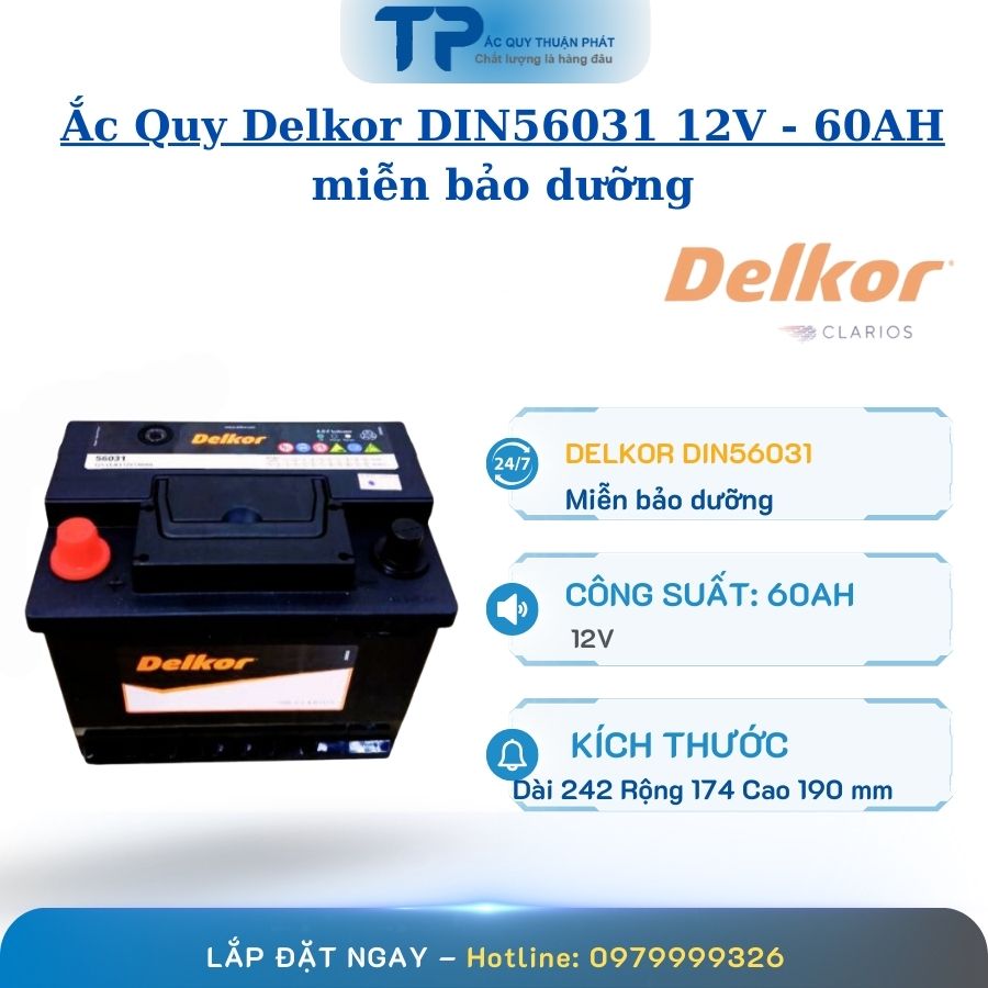 Ắc Quy Delkor DIN56031 12V - 60AH cọc thuận