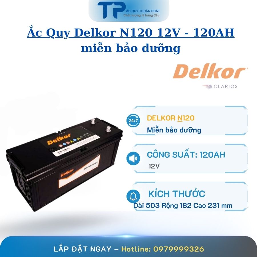 Ắc Quy Delkor N120 12V - 120AH miễn bảo dưỡng