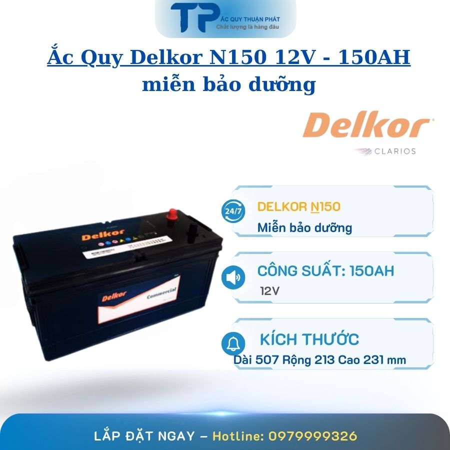 Ắc Quy Delkor N150 12V - 150AH miễn bảo dưỡng