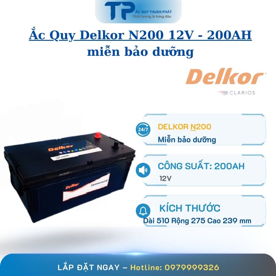 Ắc Quy Delkor N200 12V - 200AH miễn bảo dưỡng